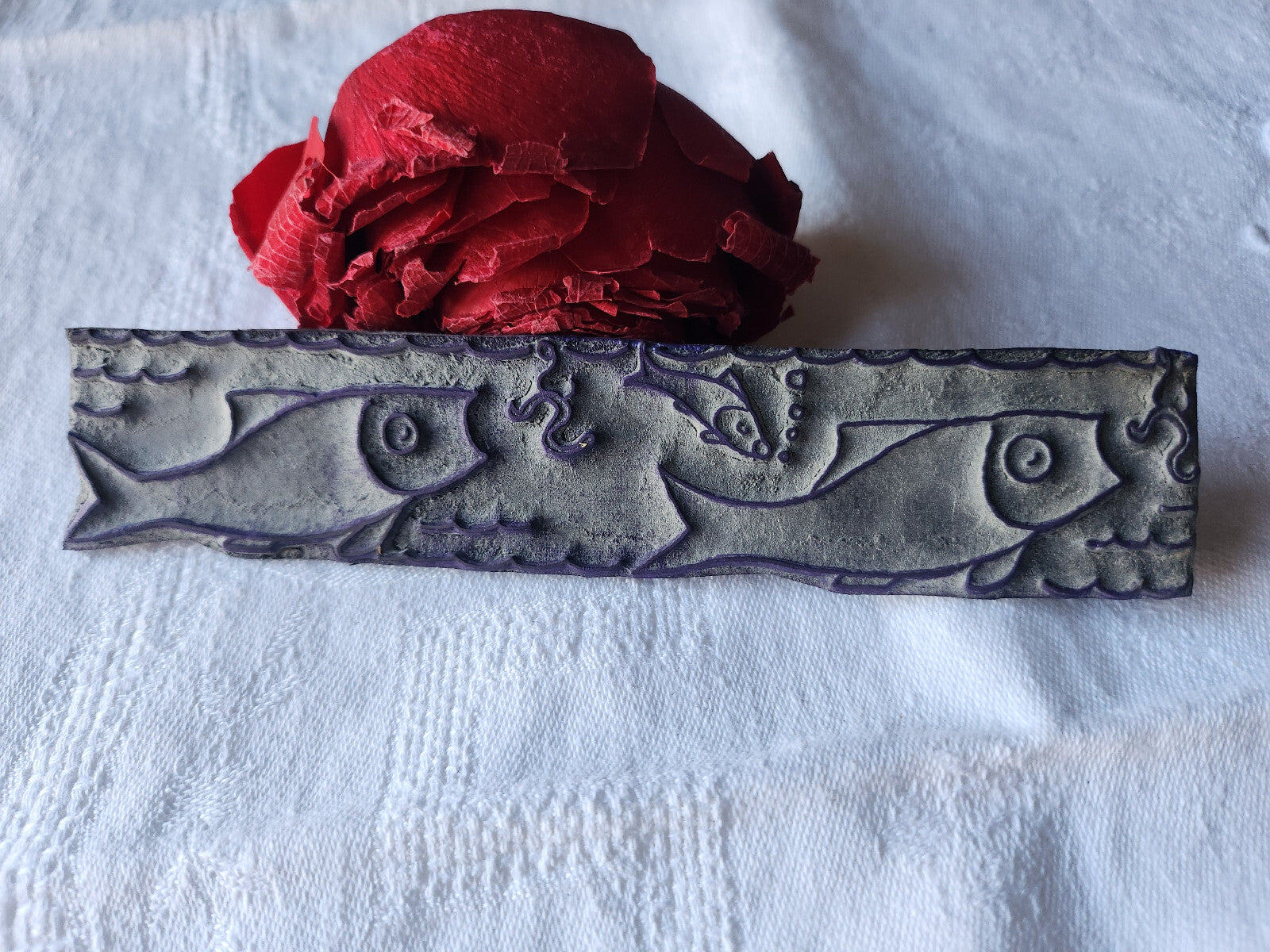Tampon ancien sans support frise broderie collection poisson peche n°44