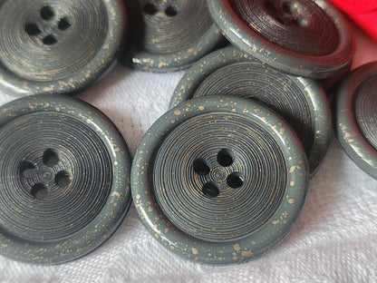 Lot 10 gros boutons vintage vert moucheté doré 3 cm trous ref 4711 *