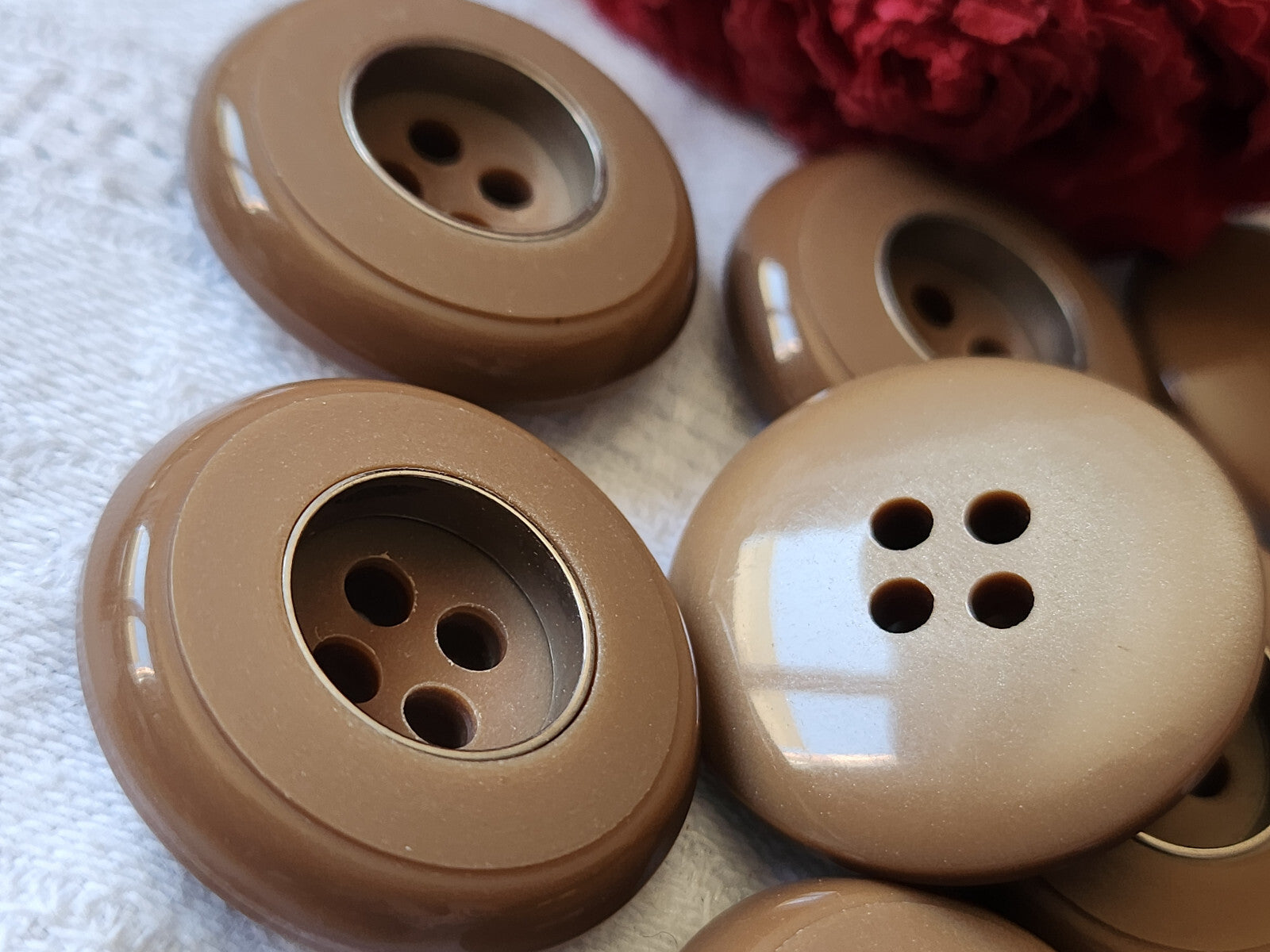 Lot 6 gros boutons vintage marron épais cercle argenté 2,7 cm ref 5241