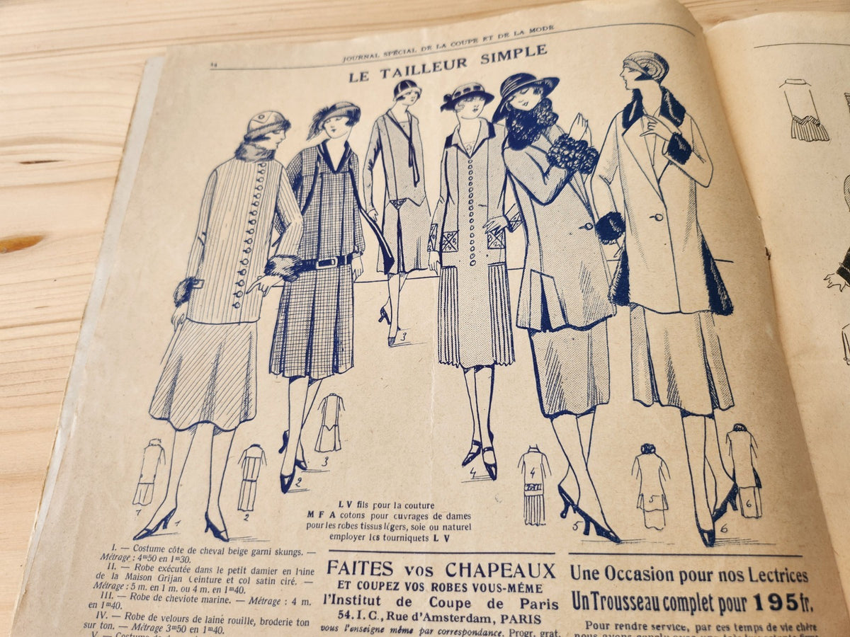 Journal de l'institut de coupe de paris année folle mode  Janvier 1926 patron