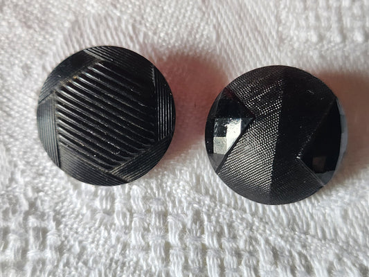 Duo boutons anciens en verre noir à pied 1,8 cm G13B
