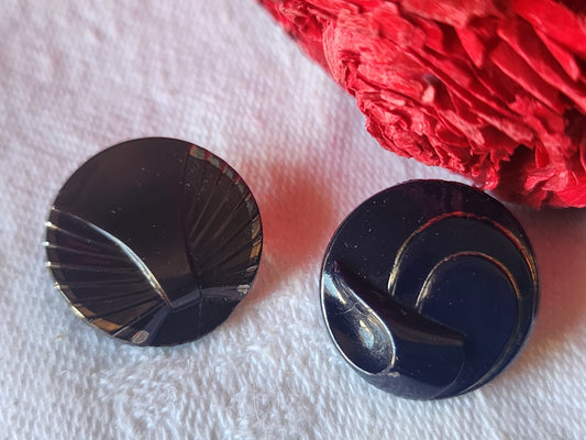 Duo boutons anciens en verre motif bleu marron  1,8 cm D11F