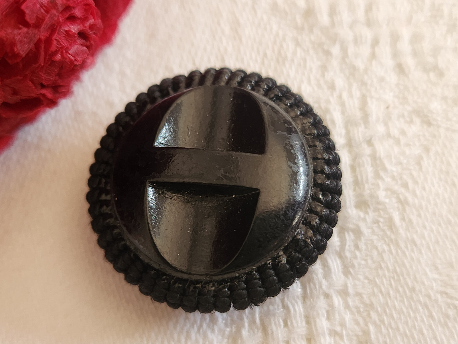 Gros bouton ancien noir passementerie vintage coeur perlé 2,5 cm G16S