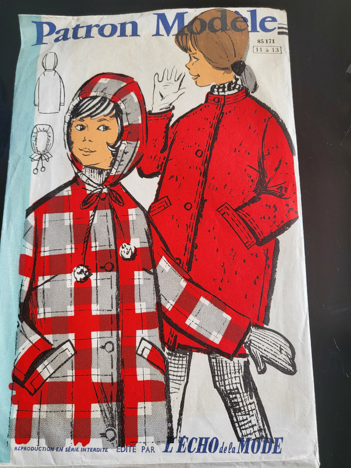 Patron ancien enfant Veste capuche ou col officier 11 12 13 ans patron modéle
