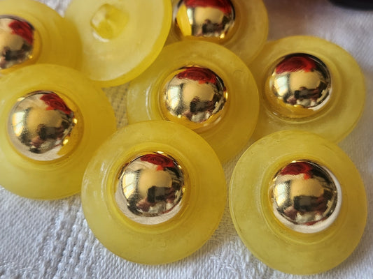 Lot 8 gros boutons vintage jaune doré kitch pied 2,8 cm ref 1374