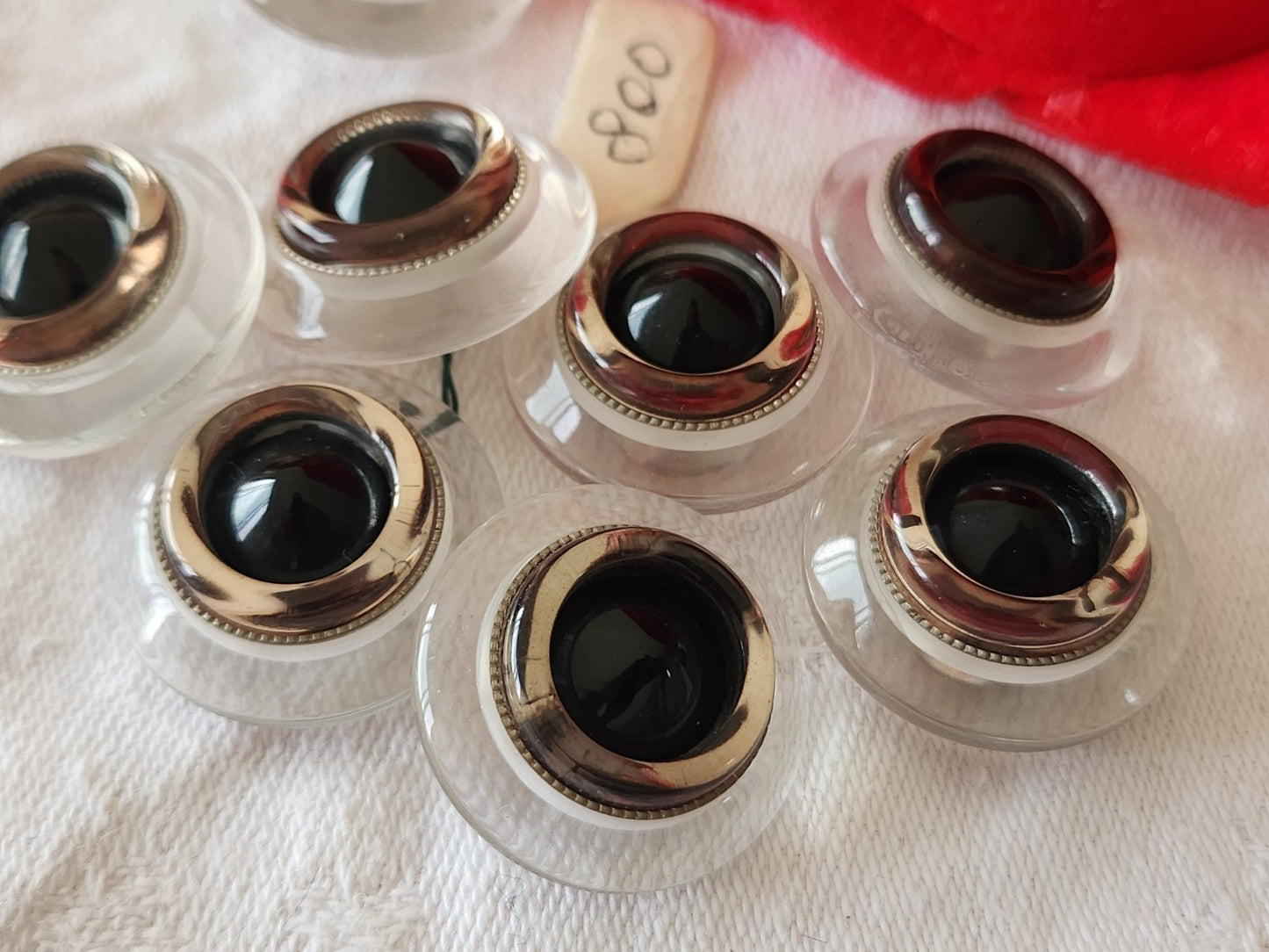 Lot 8 boutons vintage transparent noir argenté pied 2,3 cm superbe ref 5673