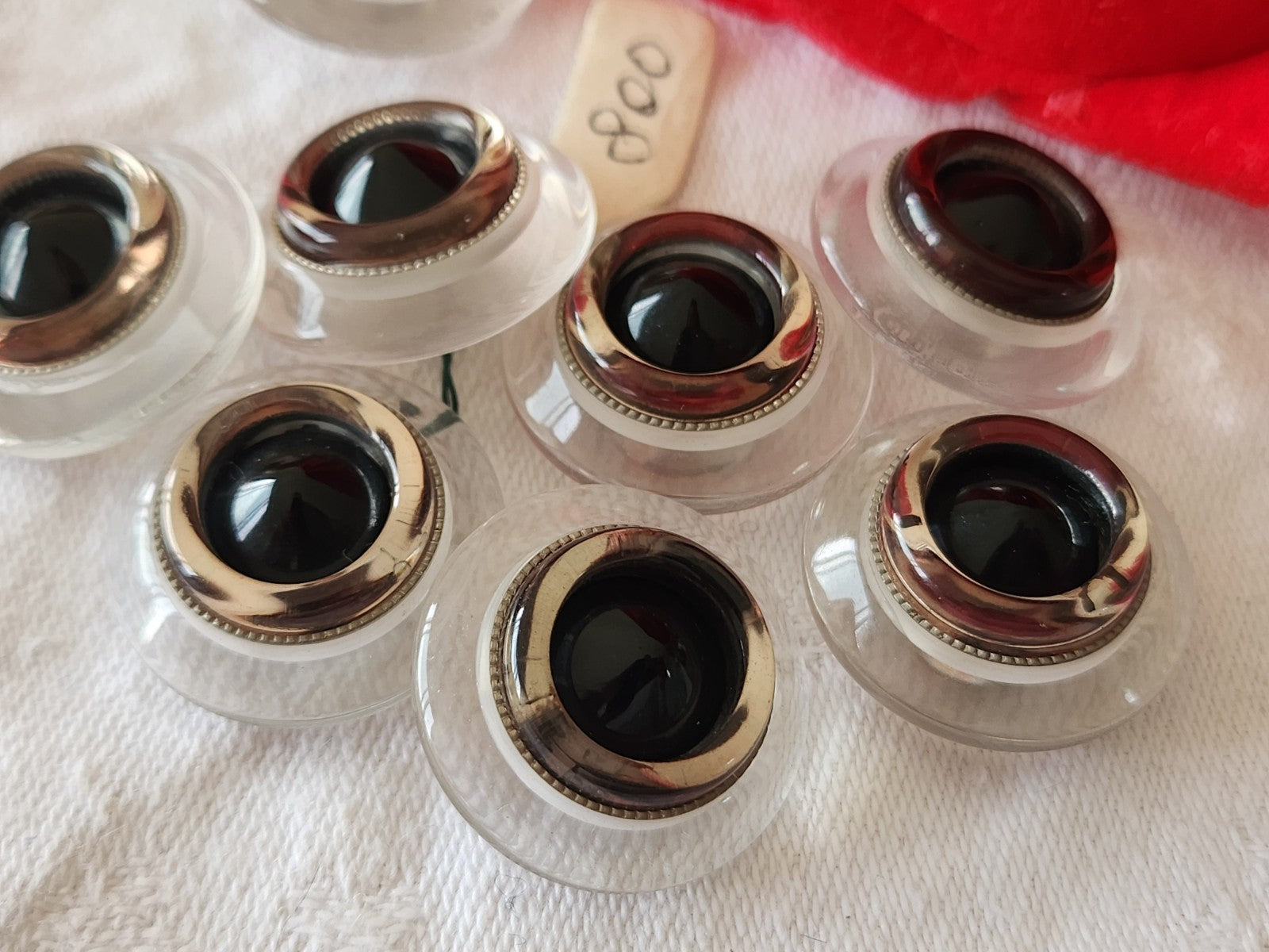 Lot 8 boutons vintage transparent noir argenté pied 2,3 cm superbe ref 5673
