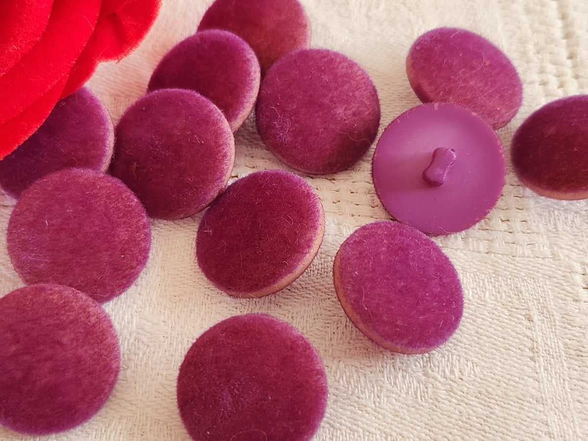 lot 12 boutons vintage violet   daim doudou tissu pied  1,9 cm 12 mm ref 6593