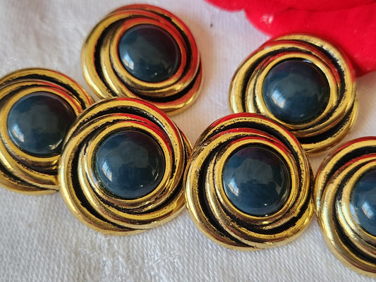 Lot 6 gros boutons anciens en metal coeur 2,4 cm lourd bleu  ref 1881