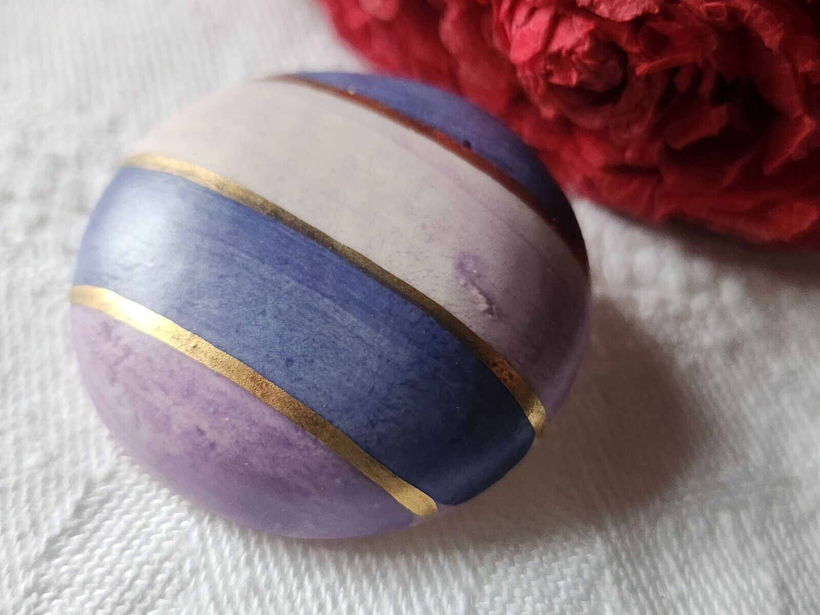 Enorme bouton vintage céramique parurier collection 3,3 cm pied violet D3F