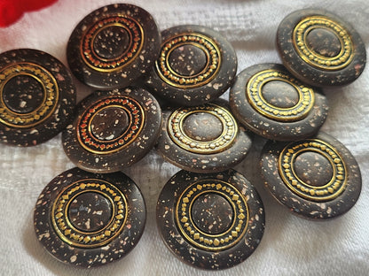 Lot 5 jolis boutons vintage marron moucheté doré pied  2,2 cm ref 2298