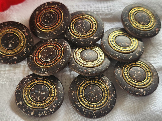 Lot 5 jolis boutons vintage marron moucheté doré pied  2,2 cm ref 2298