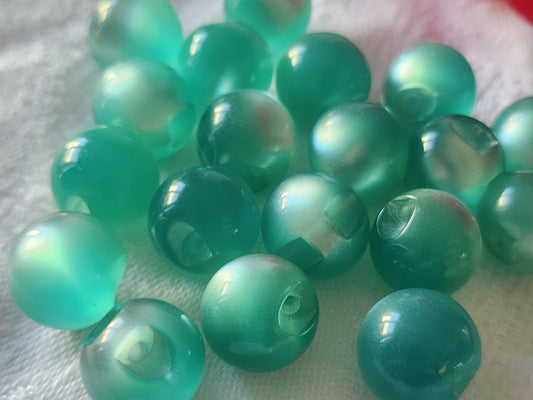 Lot 15 boutons vintage boule lumineux bleu/vert 1,3 cm ref 6150
