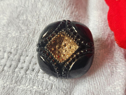Gros bouton en verre noir doré volume vintage  2 cm D13G
