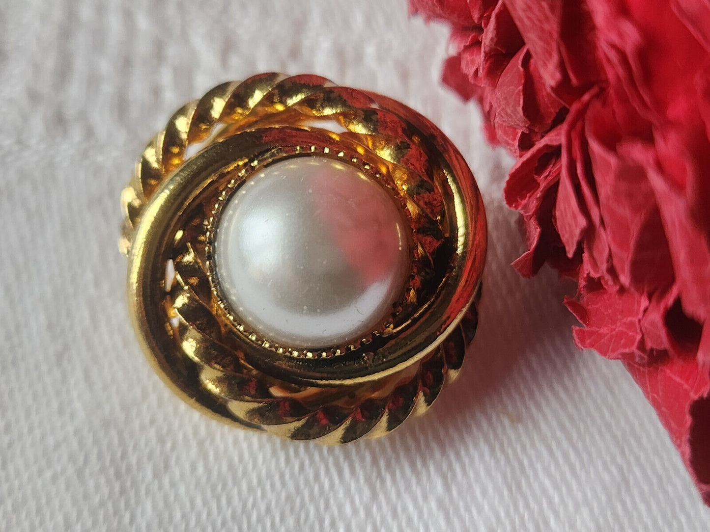 Collection bouton ancien en métal doré perlé superbe 2,5 cm D19K