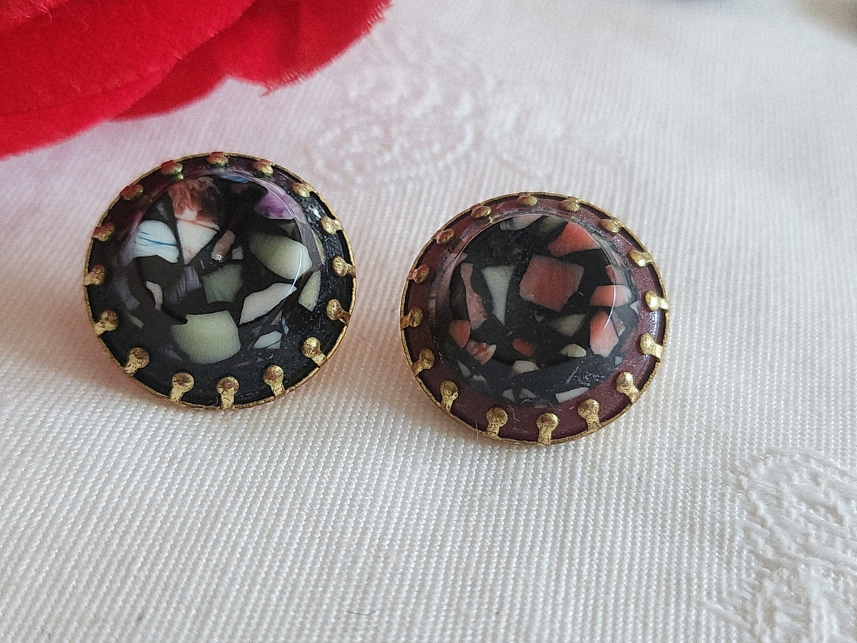 Collection duo boutons anciens effet mosaique  pied métal 1,8 cm D15i