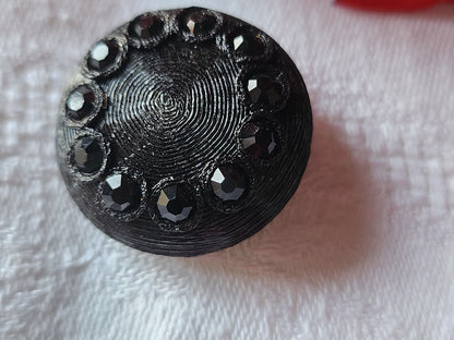 Bouton vintage parurier collection resine strass noir bijoux  2,6 cm ref 1856