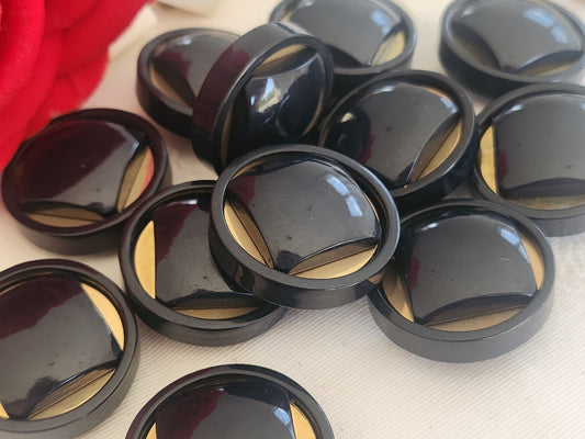 Lot 6 gros  boutons vintage bleu doré 2,6 cm ou 26 mm pied ref 6260