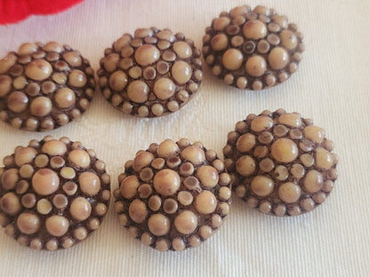 Lot 6 boutons vintage en résine marron  2,1 cm ou 21 mm pied ref 6261