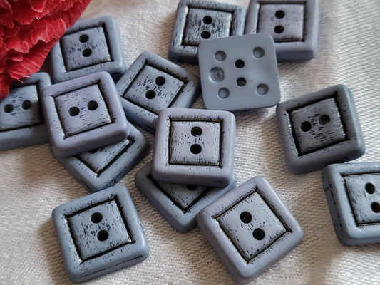 Lot 12 boutons vintage carré bleu gris diamètre 1,4 cm ref 964