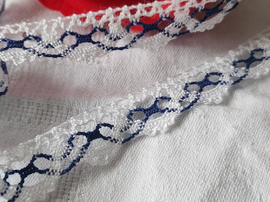 Dentelle vintage bicolore  beu  coton 3 métres sur 1,5 cm A1