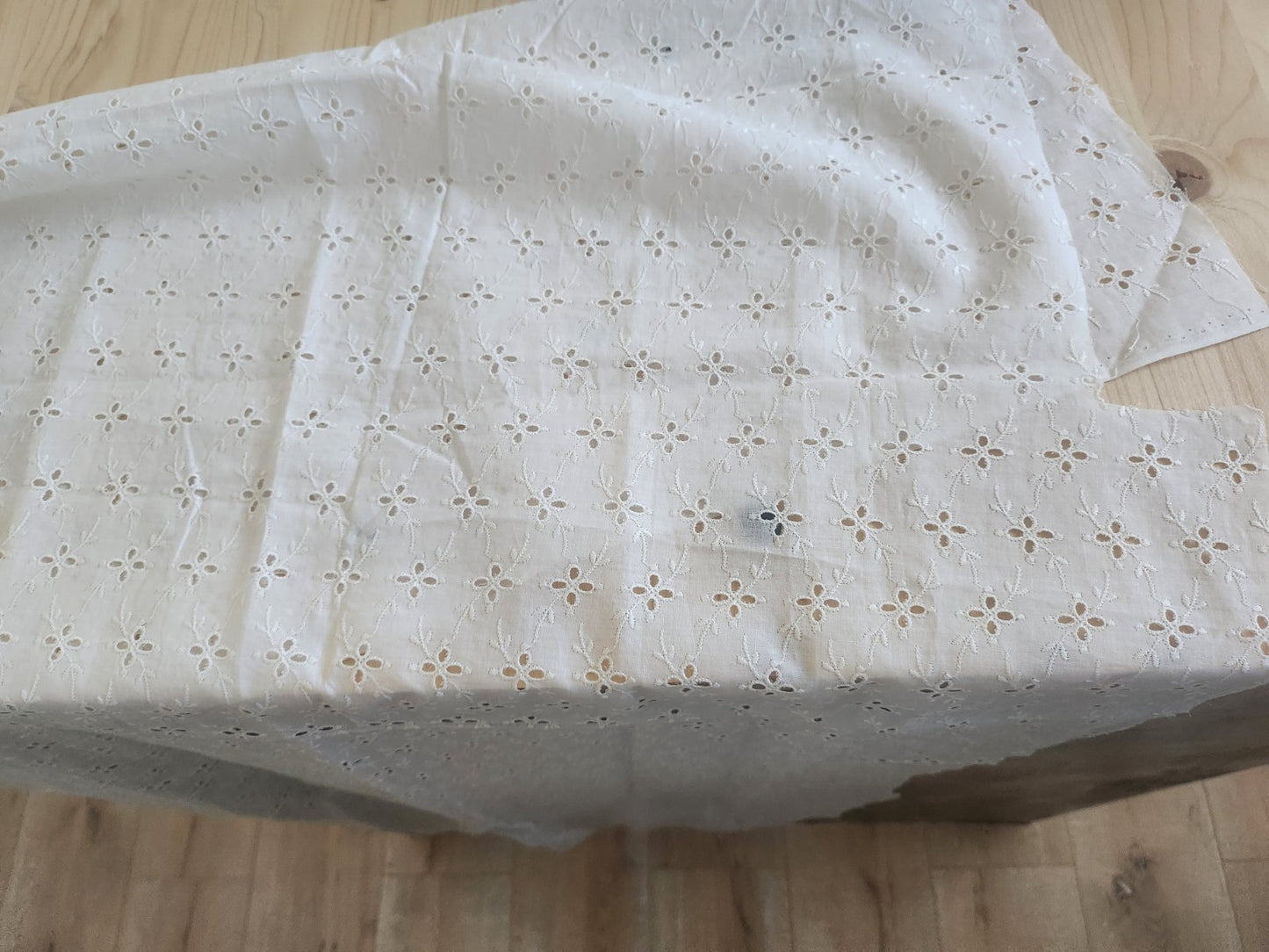 Ancien coupon de tissu vintage blanc ajouré au mini: 58 sur 131 cm B5