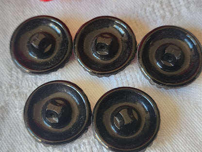 Lot 5 gros boutons vintage en verre noir ancien 2,1 cm bombé  ref 5107