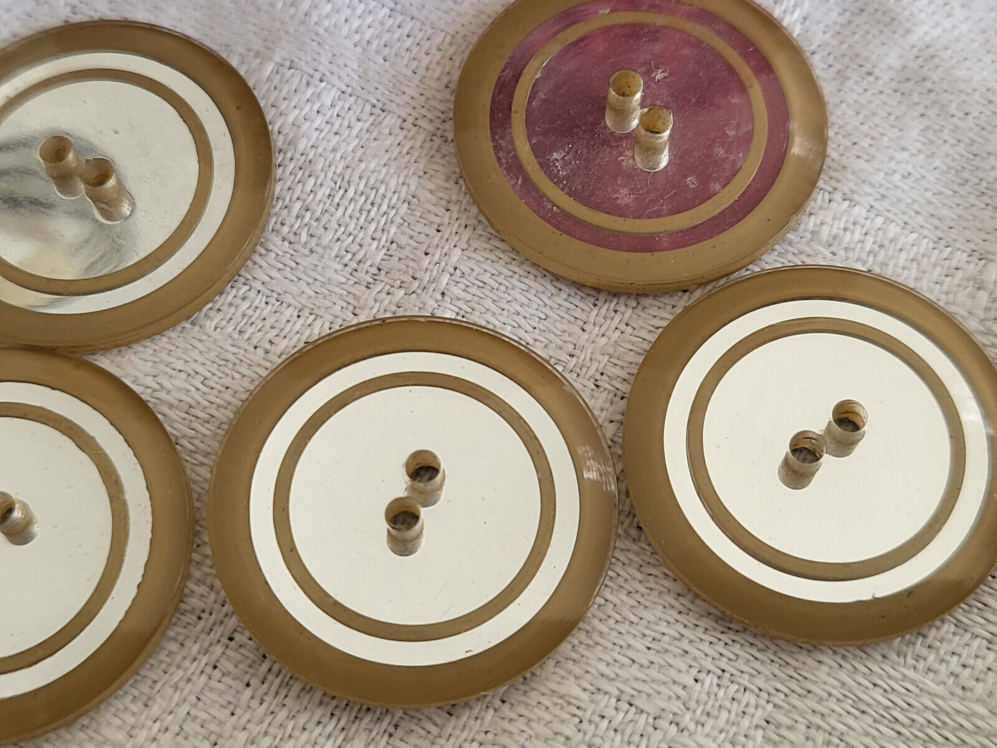 Lot 5 boutons miroir en plastique anciens vintage 2,1 cm ref  156