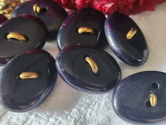 Lot 6 gros boutons vintage bleu foncé ovale 2,1  sur 2,8 cm ref 4739
