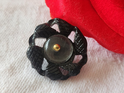 collection bouton ancien ajouré fleur noir pied métal 2 cm ref 3950