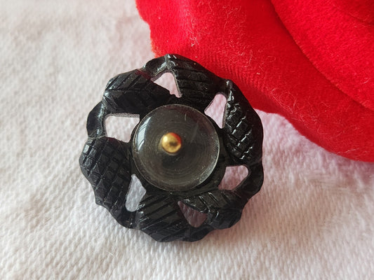 collection bouton ancien ajouré fleur noir pied métal 2 cm ref 3950