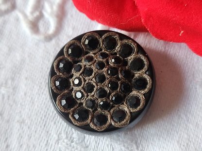 Bouton vintage parurier collection resine strass noir bijoux  2,7 cm D13Q