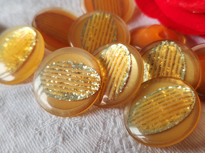 Lot 6 boutons vintage orange paillette à pied 2,2 cm superbe ref 3571