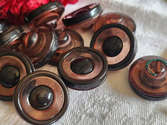 Lot 6 jolis boutons vintage marron transparent pied 2,2 cm ref 1119