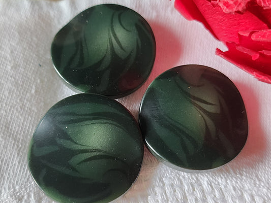 Trio  gros boutons vintage vert camaieu vague 2,7 cm pied  réf 2987