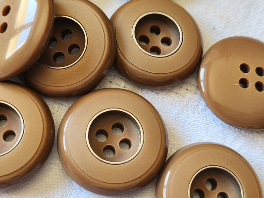 Lot 6 gros boutons vintage marron épais cercle argenté 2,7 cm ref 5241