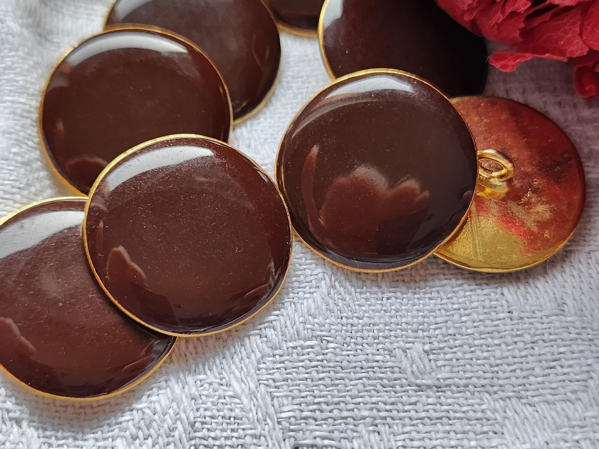 lot 8 boutons vintage en métal cabochon marron lourd  2 cm ref 3307