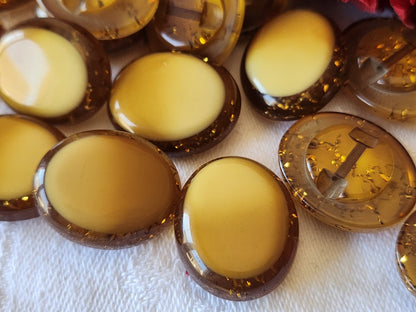 Lot 6  boutons vintage à pied  ovale marron paillette 1,8 sur 2,2 cm ref 3410