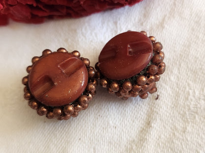 Duo boutons anciens torsade perle main bijoux parurier 2 cm D19L