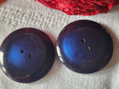 Duo énormes  boutons vintage bleu à trous camaieu épais 3,5 cm ref 1488