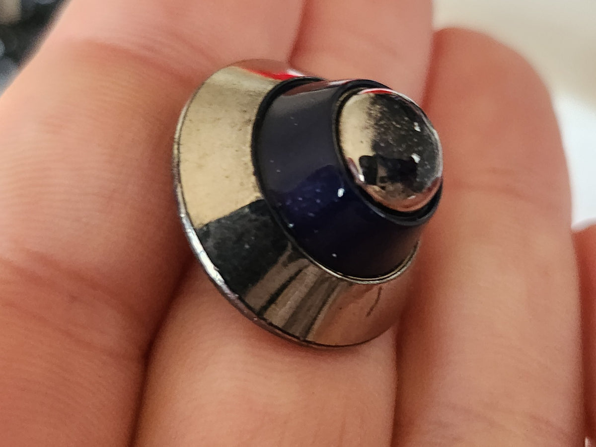 Haut bouton ancien en verre bleu argenté pied métal 2,3 cm ou 23 mm G18D