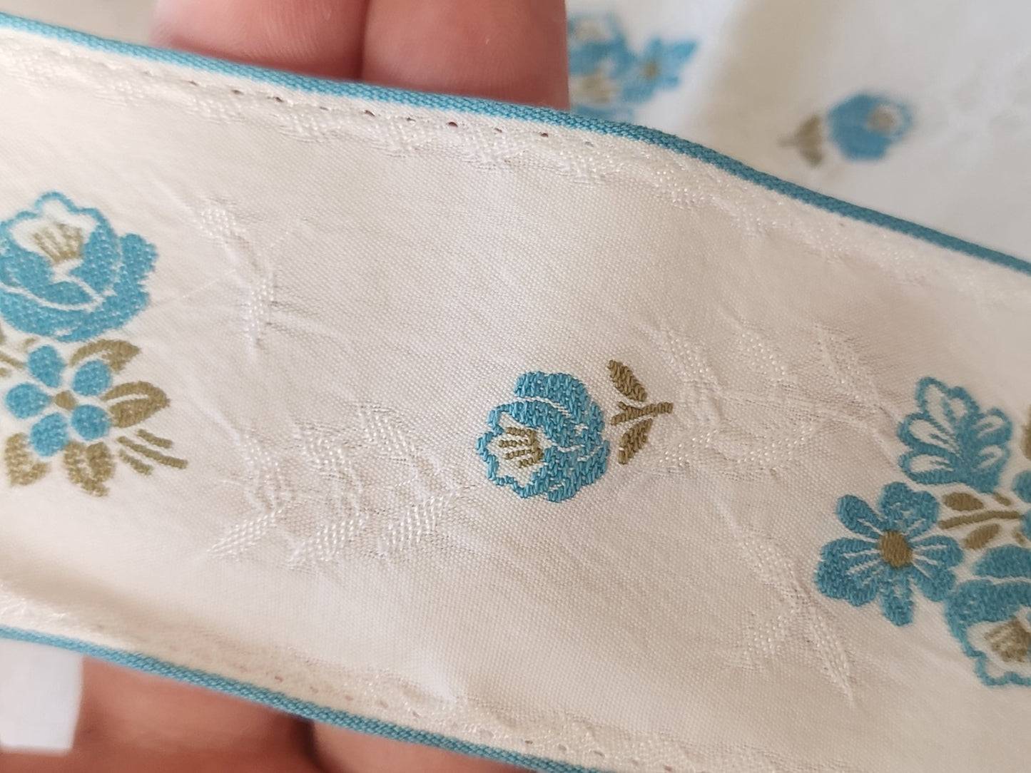 Large galon ancien vintage torchon drap bleu  1 mètre 90 sur 4,9 cm T9