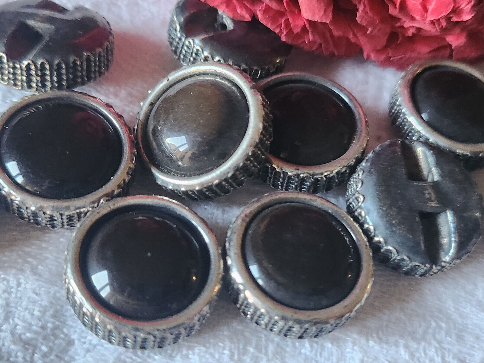 Lot 6 boutons vintage marron épais argenté pied 1,8 cm ref 5828