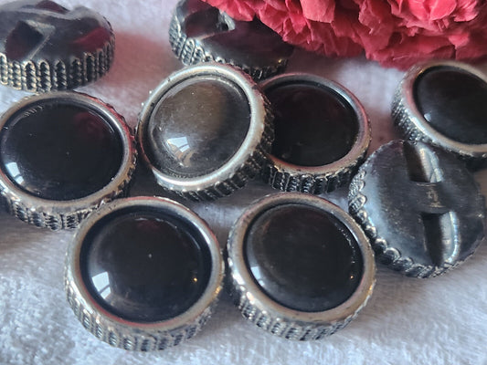 Lot 6 boutons vintage marron épais argenté pied 1,8 cm ref 5828