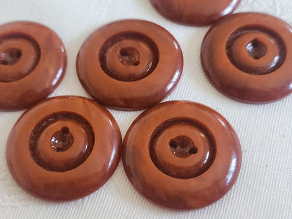 Lot 6 gros boutons vintage marron à trous  2,6 cm ref 6181