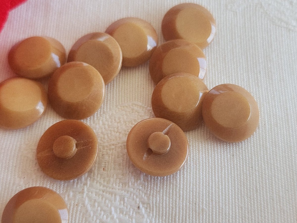 Lot 11 ^petits boutons anciens en corozo  marron à pied 1,2 cm ou 12 mm ref 6269