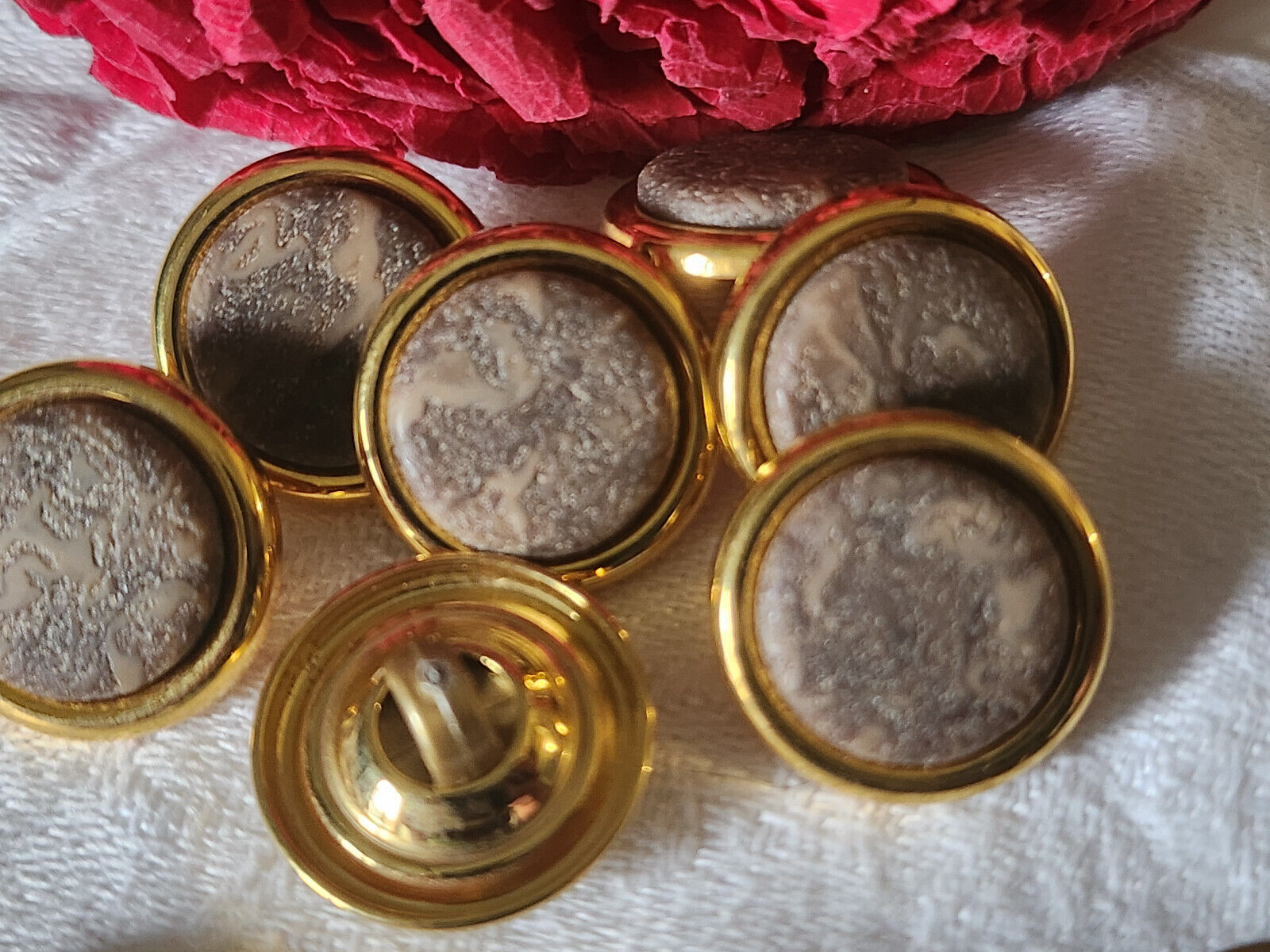 Lot 7 boutons vintage métal teinte marron marbré pied 1;7 cm ref 4979