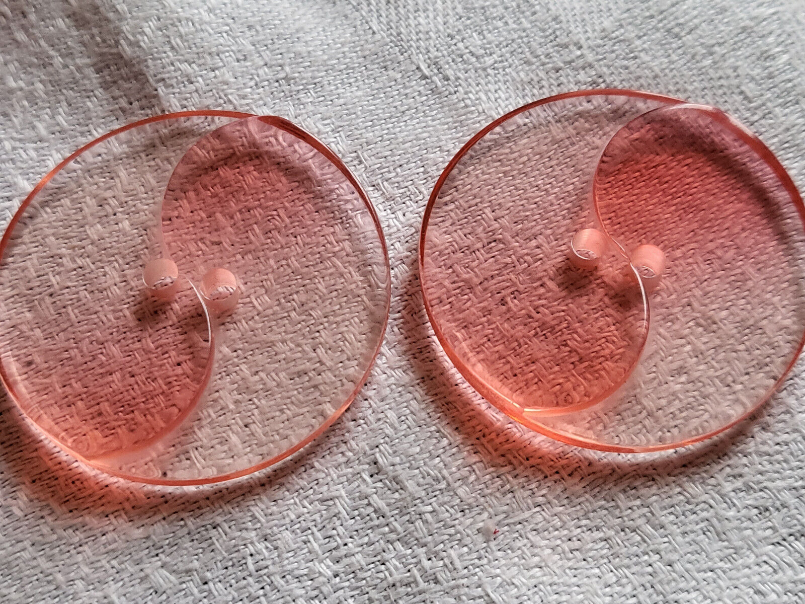 Duo boutons vintage rose transparent gros 3,5 cm ref 1243