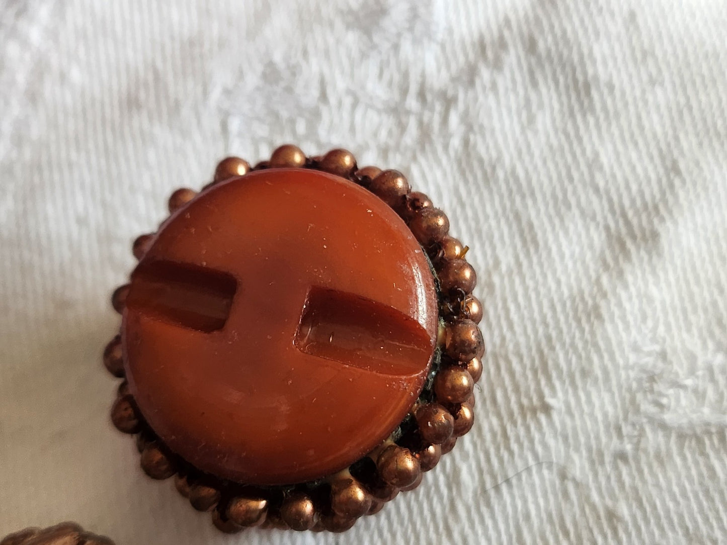 Bouton vintage  métal torsade perle main bijoux parurier 2,6 cm D19F