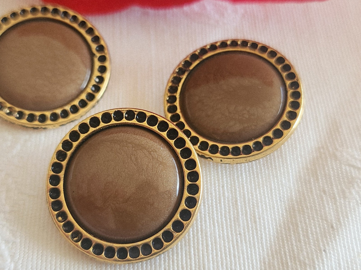 Trio boutons vintage en métal marron doré 2,3 cm ref 6271